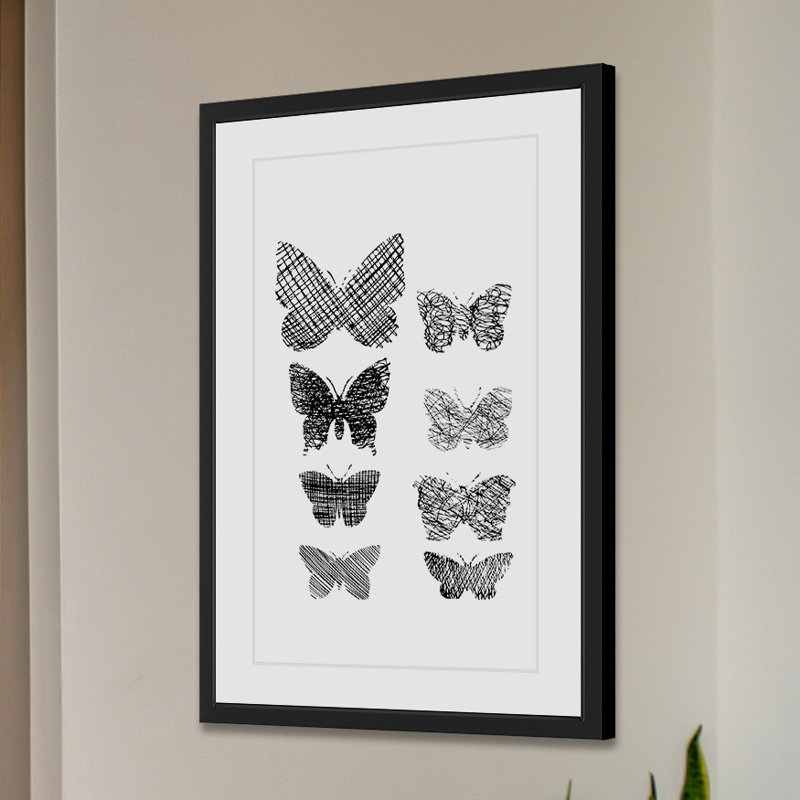Motif de papillons - Reproduction d'art graphique sur papier encadré, H 18 po x l 12 po x P 1,5 po
