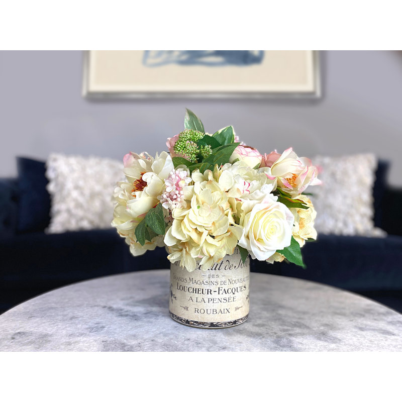 Peony and Hydrangea French Label Pot