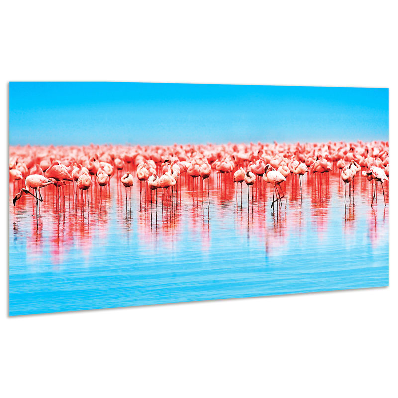 « flamant rose troupeau », impression sur verre