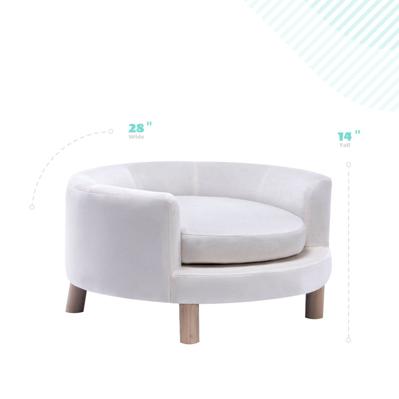 28-Inch White Velvet Elevated Circular Pet Sofa