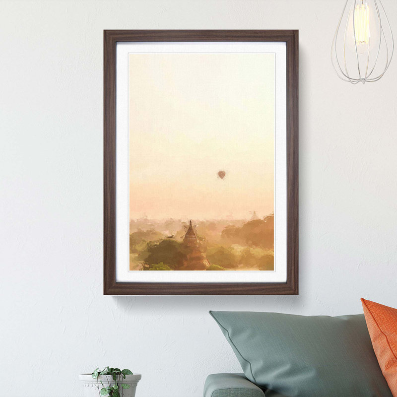 Hot Air Balloon over Bagan in Abstract - Picture Frame Graphic Art Print, 65cm H x 48cm W x 2cm D, Walnut Framed