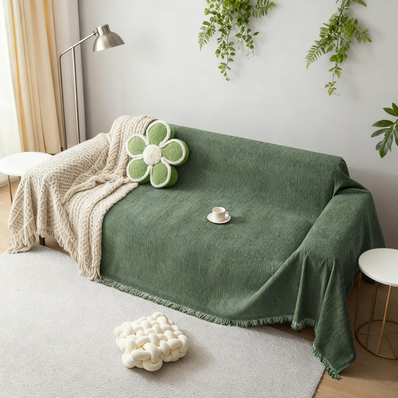 Housse de canapé en chenille, housse de canapé lavable universelle pour la protection des animaux de compagnie et des meubles, jeté multi-usage doux avec motif à pampille