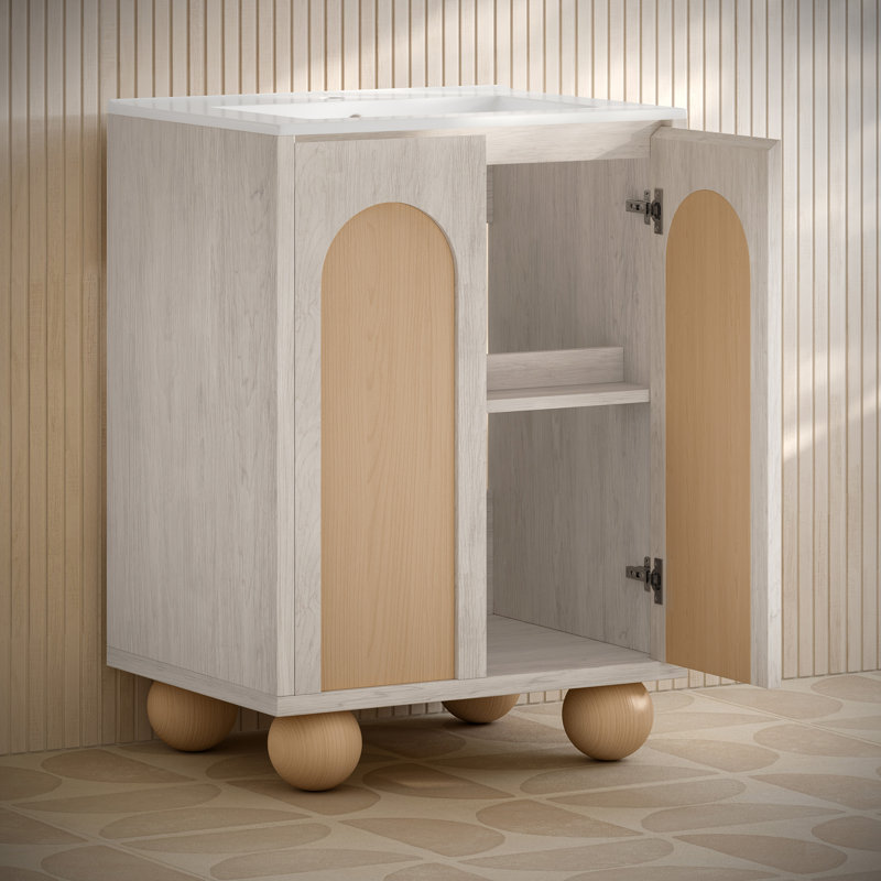 Plaisir 24" White Oak MDF Freestanding Bathroom Vanity with Ceramic Sink