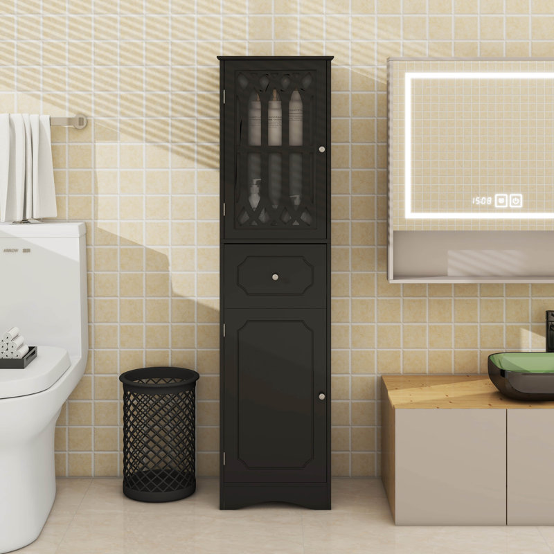Grande armoire à linge haute avec tablette, tiroir et porte réglables Storgae, Noir, noir, noir, noir