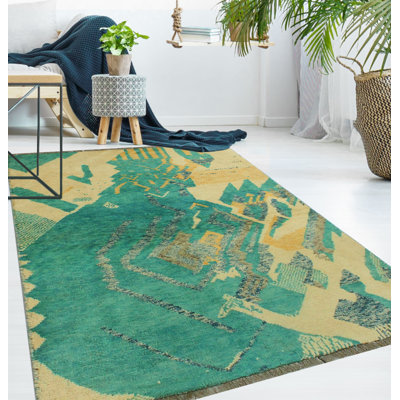 Durime One-of-a-Kind 3'2" x 4'10" Rectangle Wool Area Rug in Green