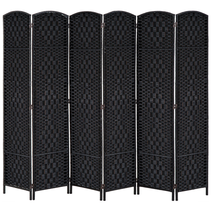 Paravent en osier de 6 pi de hauteur et 4 panneaux noirs Wicker Weave | Idée de cadeau, 70.75" H x 106.5" W x 0.75" D, Noir