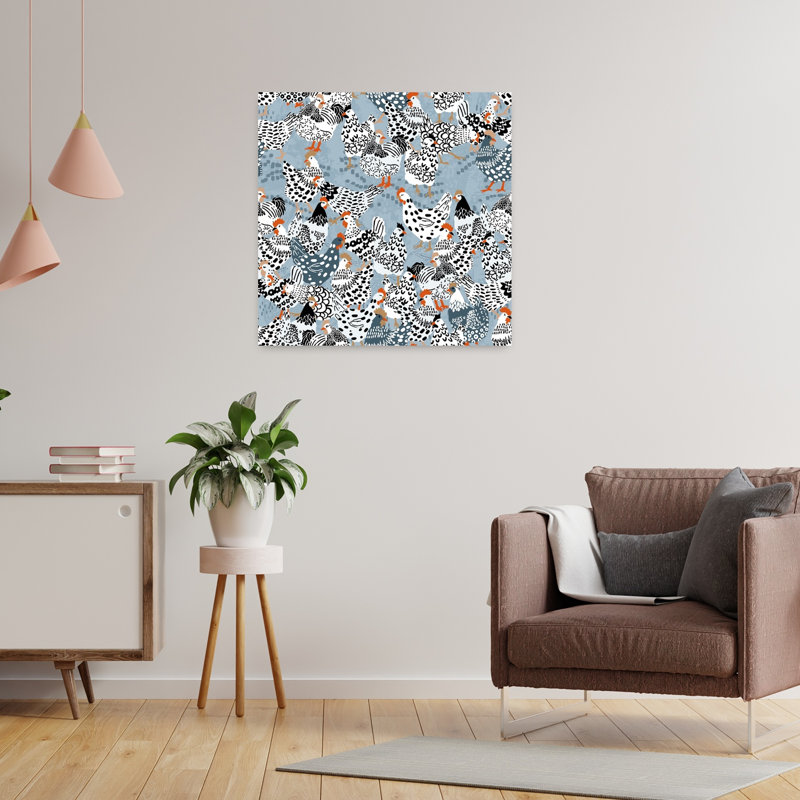 «Farmhouse Chickens», motif abstrait rustique, oiseau, paysage, nature, art mural, H 24 po x l 24 po