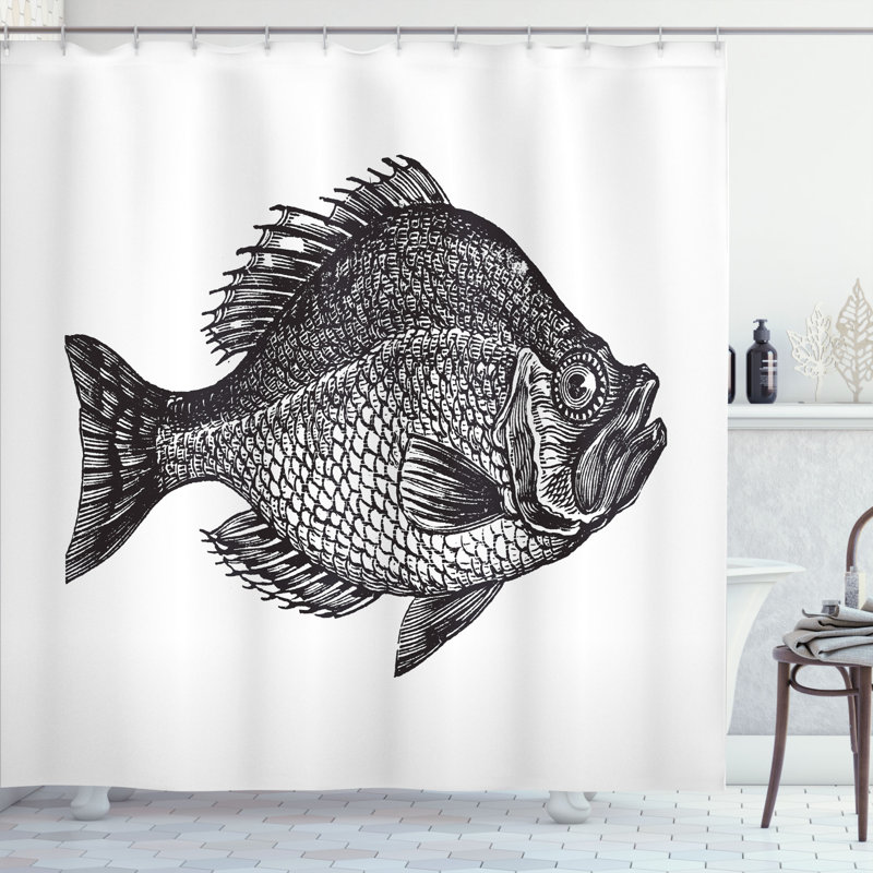 Ensemble de rideau de douche et crochets avec crochets fish, H 69 po x l 105 po