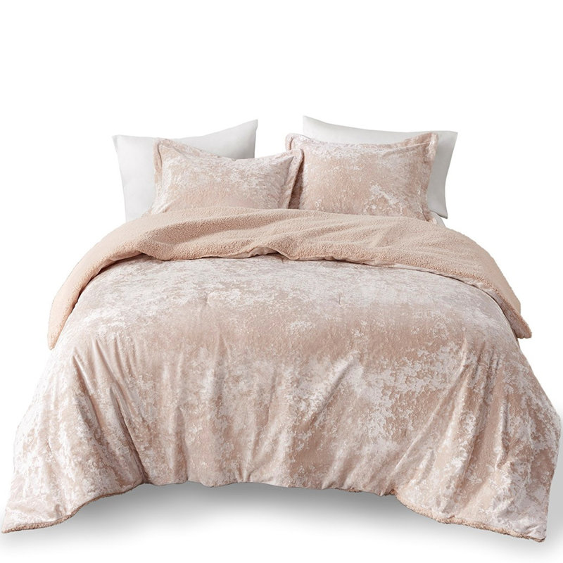 Édredon double / grand avec détails en velours rose et froissé