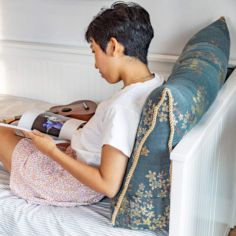 Lake Blue Floral Polyester Wedge Pillow with Removable Cover