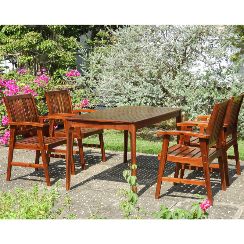 Enright 4 - Person Acacia Wood Patio Dining Set with Rectangular Table