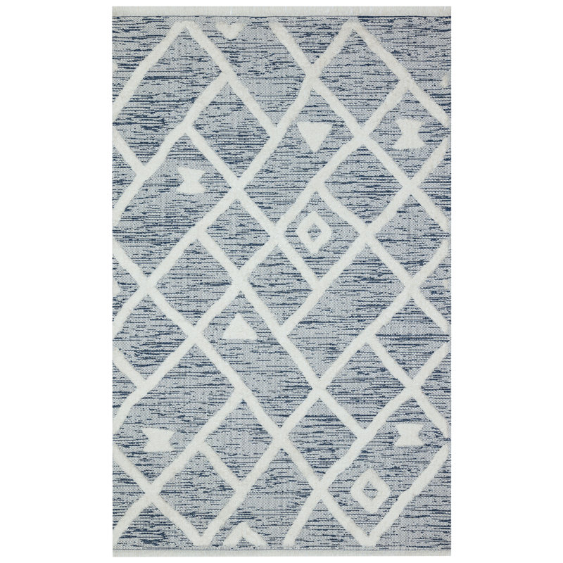 Ramata Geometric Cotton Machine Made Indoor / Outdoor Area Rug, Rectangle 4'3" x 6'2"