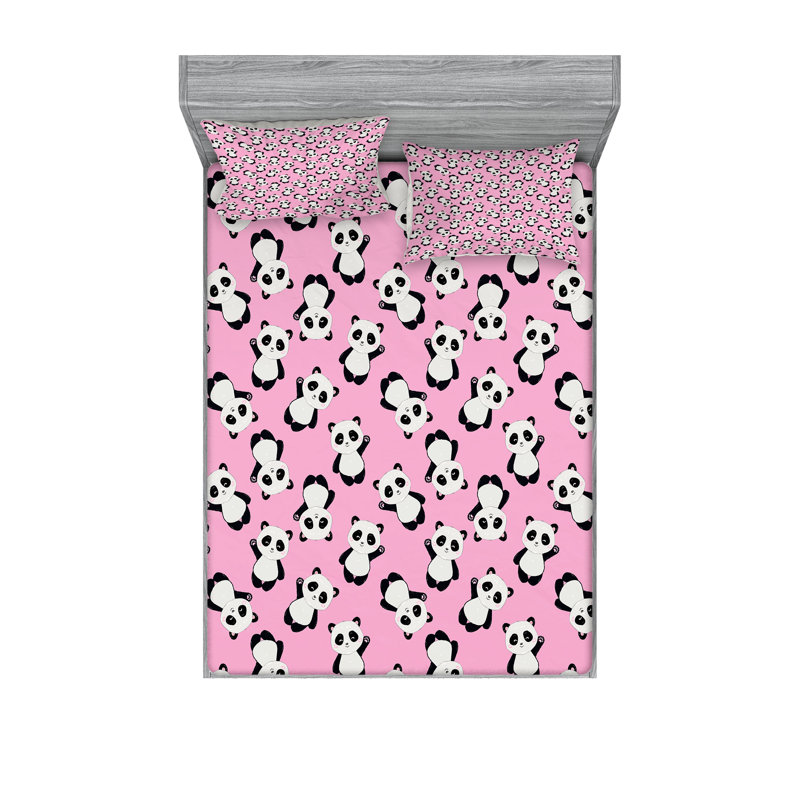 Drap-housse et coussin décoratif panda Ambesonne, gris anthracite pâle, Ensemble de draps pour lit double + 4 taies d'orei