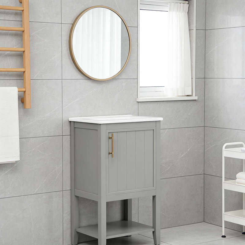 Bathroom Vanity with Sink,Soft Closing Door,Storage Rack,and Open Shelf for Modern Bathrooms, Gray