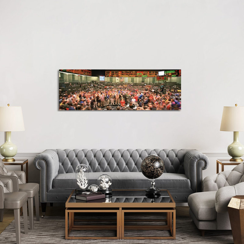 Large Group Of People On The Trading Floor, Chicago Board Of Trade, Chicago, Illinois, USA - Wrapped Canvas Panoramic Print