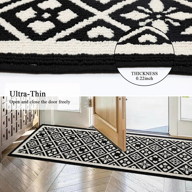 Non Slip Washable 2'x6'  Kitchen Rug, Black