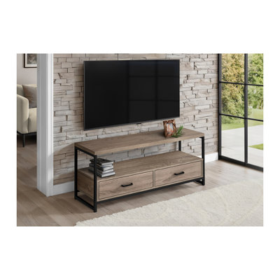 Dark Taupe TV Stand with Metal Frame and Two Storage Drawers