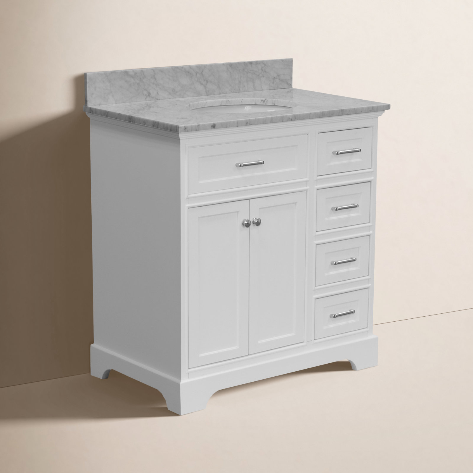 Ronnie 36'' Single Bathroom Vanity, White, Carrara Marble