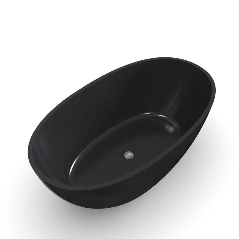 55" Freestanding Solid Surface Soaking Bathtub For Bathroom, Black