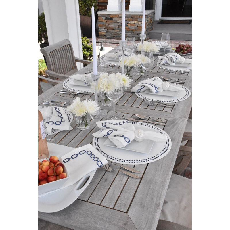 Pearls Vinyl Round Placemats, Navy/White