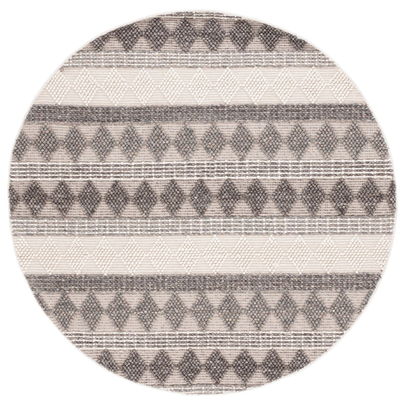Tapis en laine / coton tissé à la main Natura en noir / ivoire, Rond 6 pi