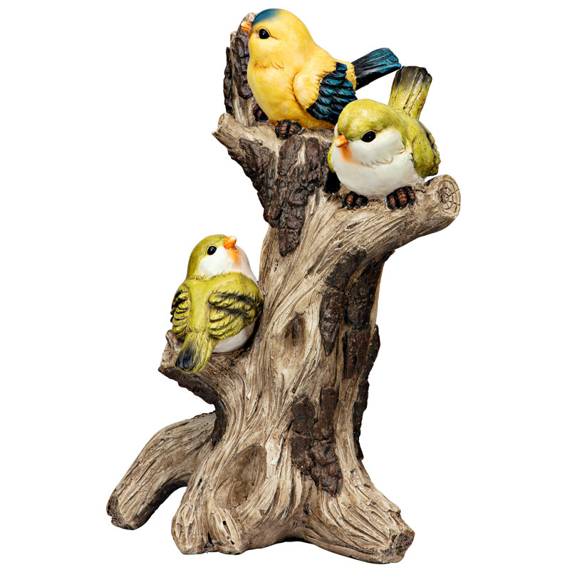 Hand-Painted Yellow Warblers Resin Garden Statue, 16.5 Inches