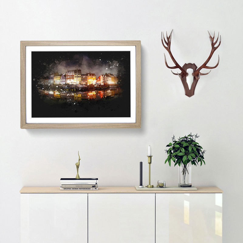 Nyhavn Canal in Denmark - Picture Frame Graphic Art Print, Oak Framed, 45cm H x 63cm W x 2cm D