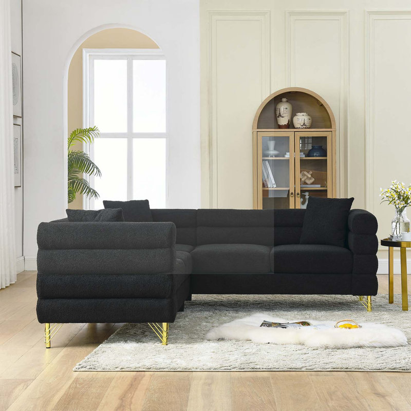 Shinaya Upholstered L-Shaped Sectional Symmetrical, Cotton Blend Black