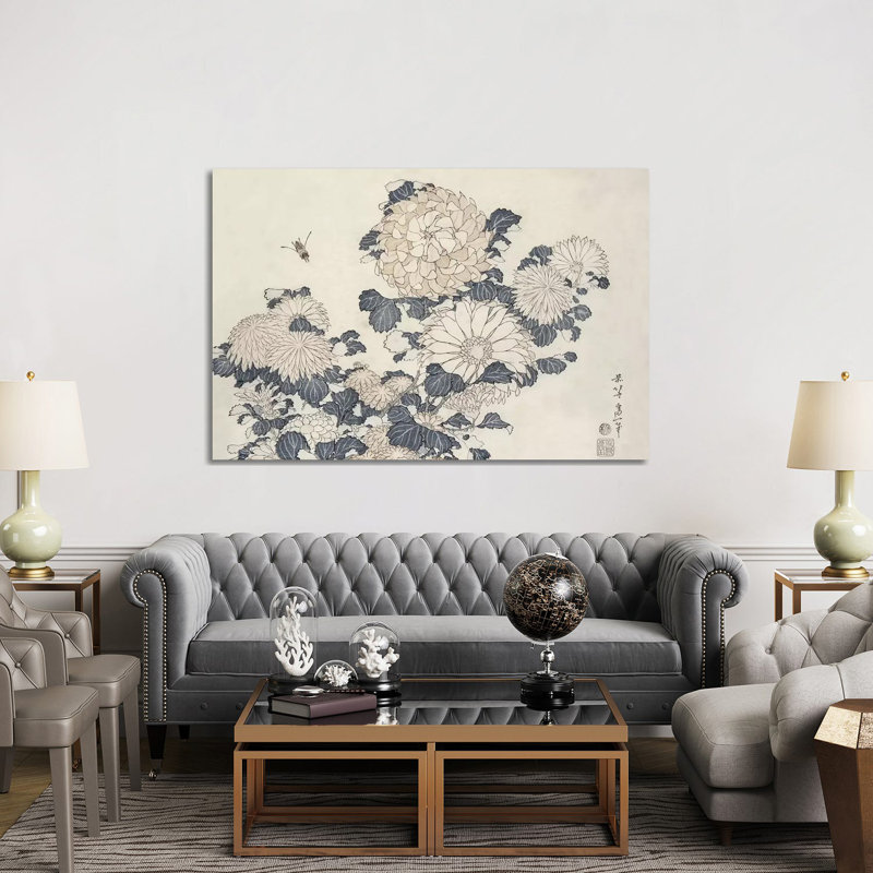 Bee And Chrysanthemums- Gallery-Wrapped Canvas Giclée, 40" H x 60" W