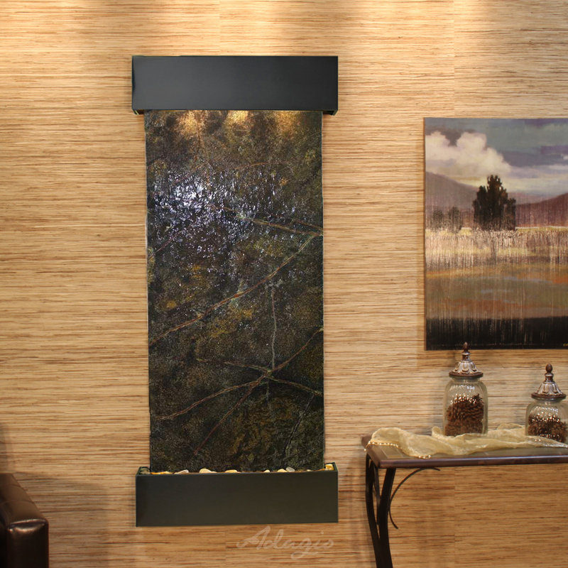 Inspiration Falls Natural Stone Fountain with Light, Blackened Copper, Rainforest Green Marble