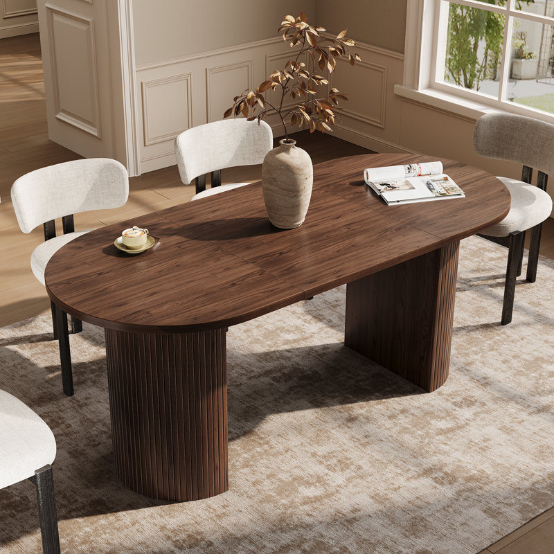 Table de salle à manger 71 "ovale avec base Tambour, Noyer