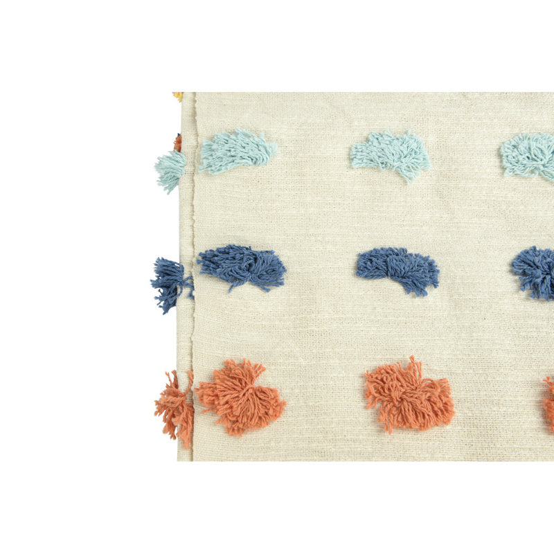 Jeté doux en coton tissé avec pois et pampilles touffetées
