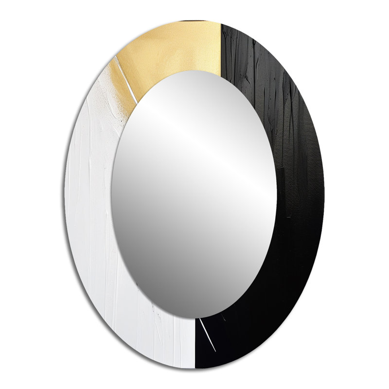 Minimal Joy en noir et or IV - décor de miroir mural ovale noir, 40 po x 30 po