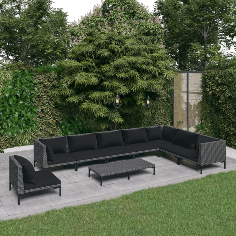 Brayden Studio 9 Piece Garden Lounge Set With Cushions Poly Rattan Dark Grey