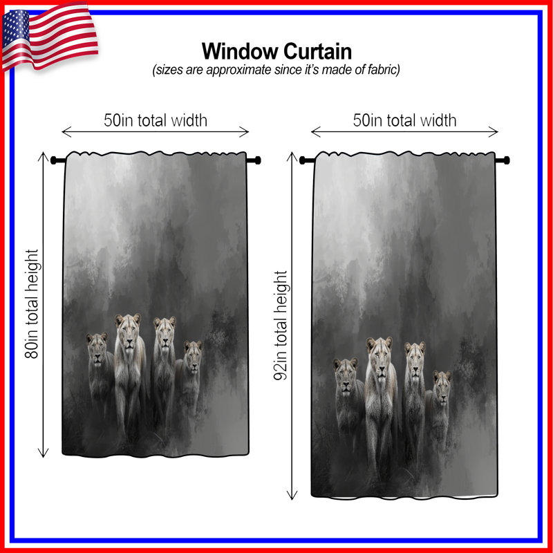 Rideaux de fenêtre, rideaux occultant et occultant Lions de Lions - 1 panneau, 50 po x 80 po - 1 panneau, Transparent