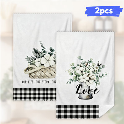  Linges de cuisine en microfibre, linges à vaisselle réutilisables absorbants, décoratifs résistants à la décoloration, 16 po x 24 po, motif de panier en coton blanc