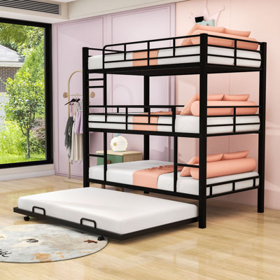 Twin Over Twin Over Twin Metal Triple Bunk Bed With Twin Trundle