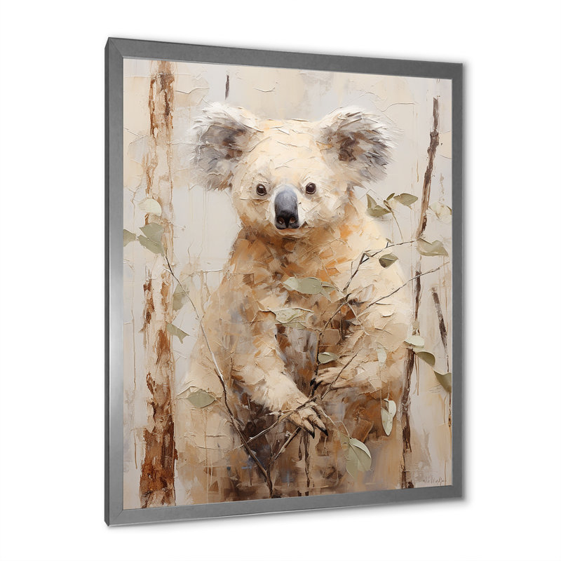 Koala douillet qui grimpe sur toile, Cadre photo argenté, H 32 po x l 16 po x P 1 po