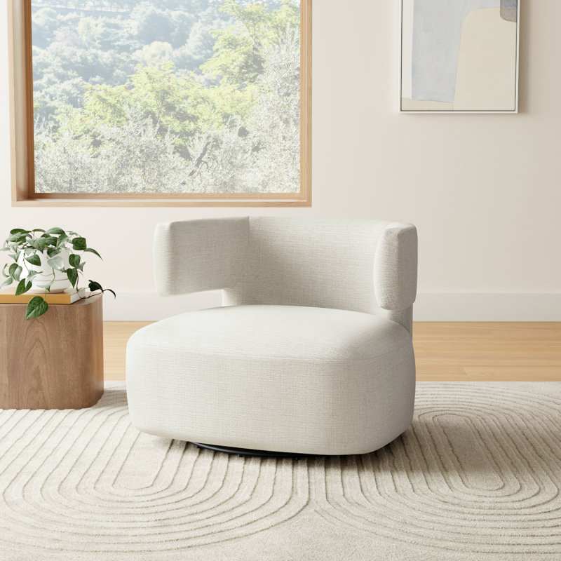 Bascom Upholstered Swivel Barrel Chair, Nathan Wheat Performance Tweed