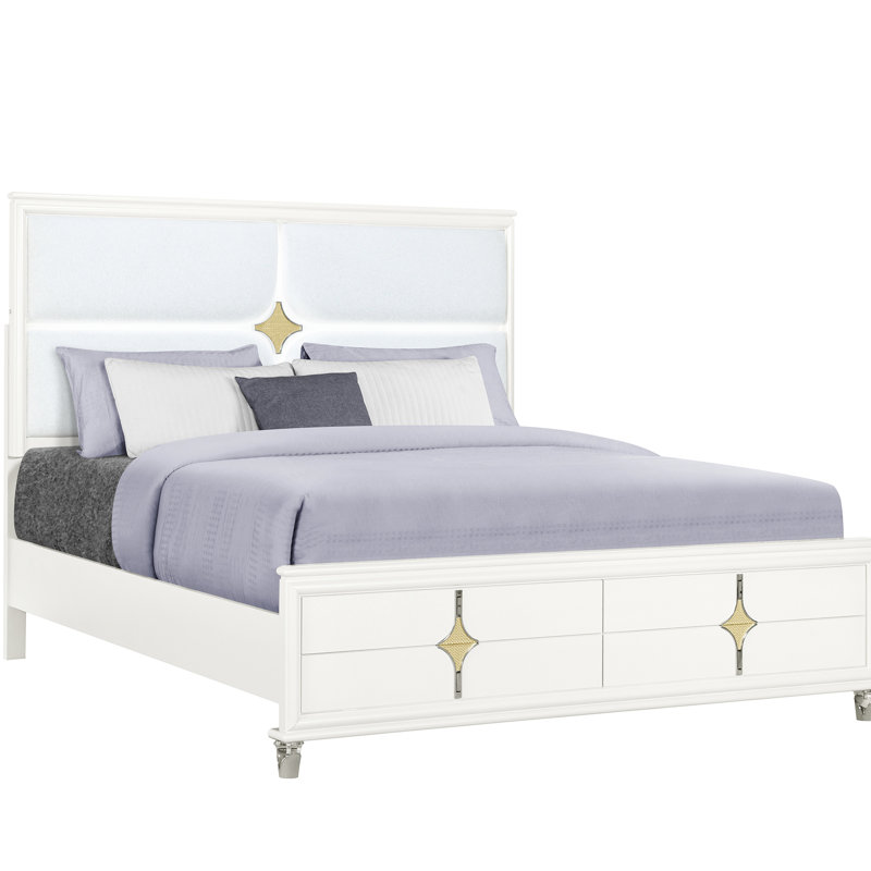 Lit très grand lit à DEL, accents dorés, revêtement, lit à DEL pour la chambre à coucher, doré, tête de lit à panneau, sommier tapissier requis,