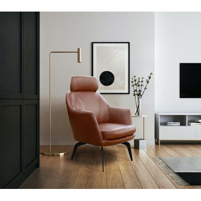 Fauteuil d'appoint 100% cuir fleur chocolat
