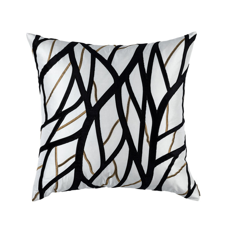 Twig Abstract Feather Throw Pillow, Black/White Abstract