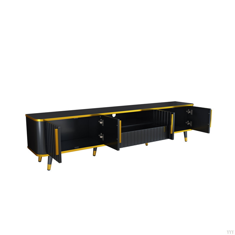 Jaryiah Unfinished TV Stand for TVs up to 85", Black/Gold