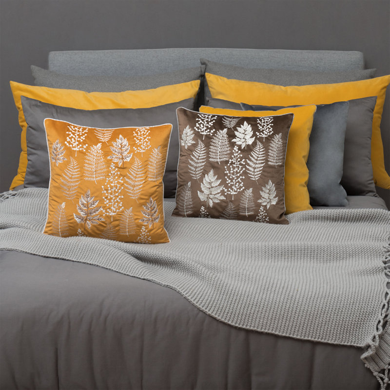 Embroidered Velvet Pillow Cover, Yellow