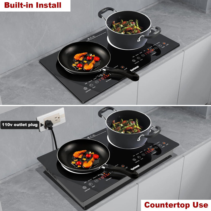Plaque de cuisson électrique Karinear 2 brûleurs 24 po, 110 V à 120 V, avec prise
