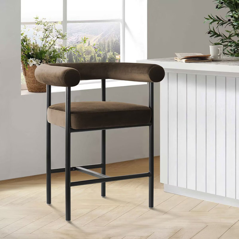 24" Upholstered Velvet Counter Stool, Chocolate Brown