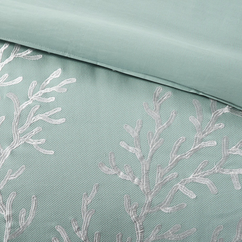 Housse de couette 100% coton pour grand lit - broderie corail captivante et taille de bord avec bordure