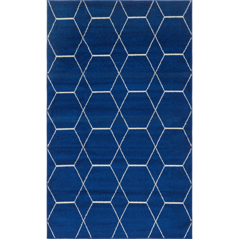 Tapis bleu marine à motif géométrique Debrodie, Rectangle 2 pi x 3 pi 1 po