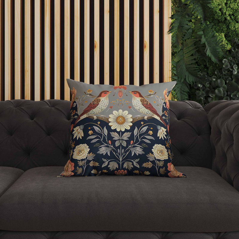 Coussin intérieur / extérieur Birdsong Ballet, Bleu/Orange/Gris, Carré 16 po