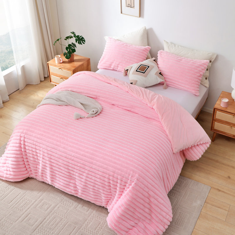 Ensemble d'édredon 3 pièces Fluffy, Édredon grand + 2 taies d'oreiller standard, Rose